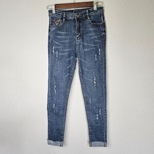 Zmai Jeans‎ Womens XS (2) Distressed Skinny Ankle Red White & Blue Accents